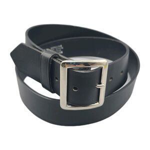 Jay Pee Black Leather Belt Size 44 Removable silver metal Buckle 1.75"  NEW